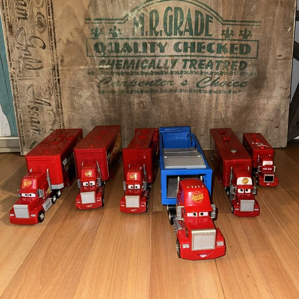6 Lot Disney Pixar Cars Lightning McQueen Mack Truck Car Hauler Rust-eze Semi